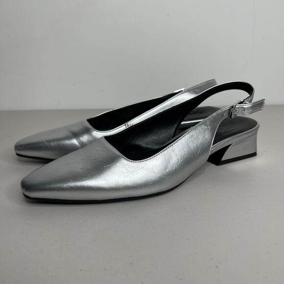 Naturalizer Silver Square Toe Sling Back Ginger Pumps Size 8 - Picture 5 of 10